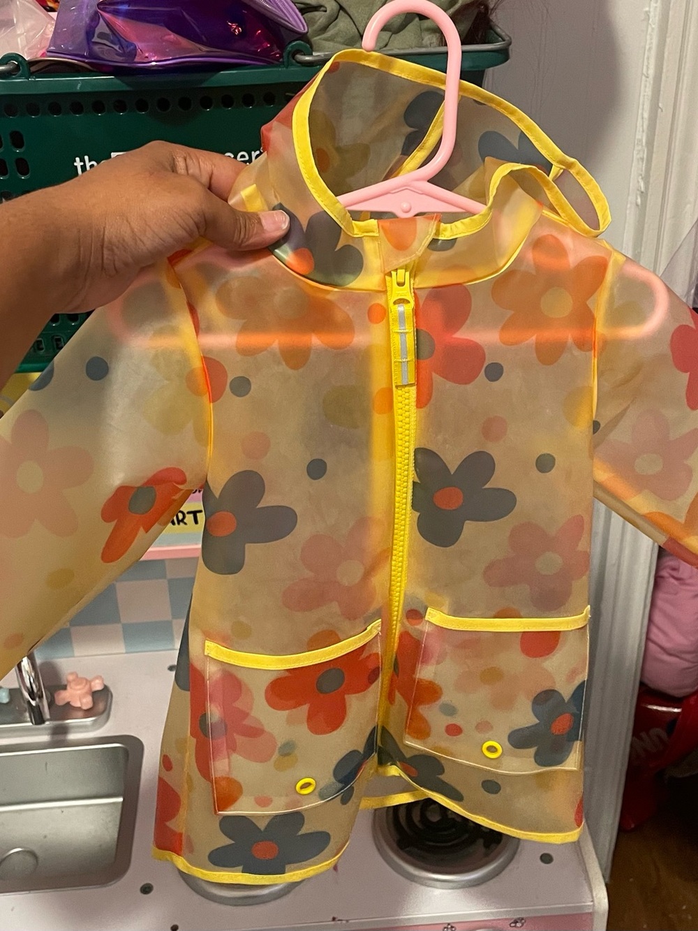 Kids Yellow Flower Print Rain Jacket